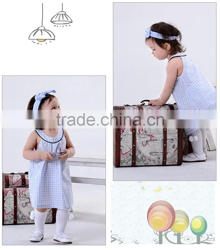 Latest new model kid dress high fashion round neck girl plaid dress