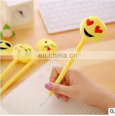cute Kawaii Plush Ballpoint Pen Creative Cartoon Facial Expression Ball Pen For Kids School Supplies