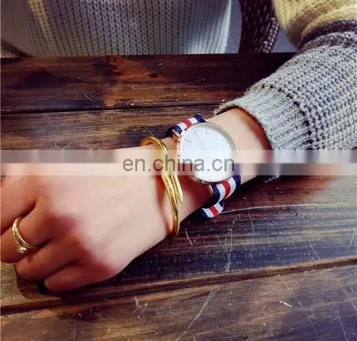 Golden dial quartz watches British retro casual canvas belt watches