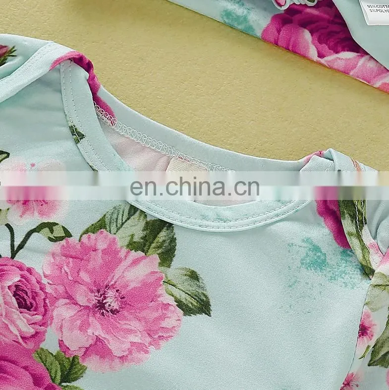 Soft cotton baby sleeping bag with hairband set floral print baby knotted gown
