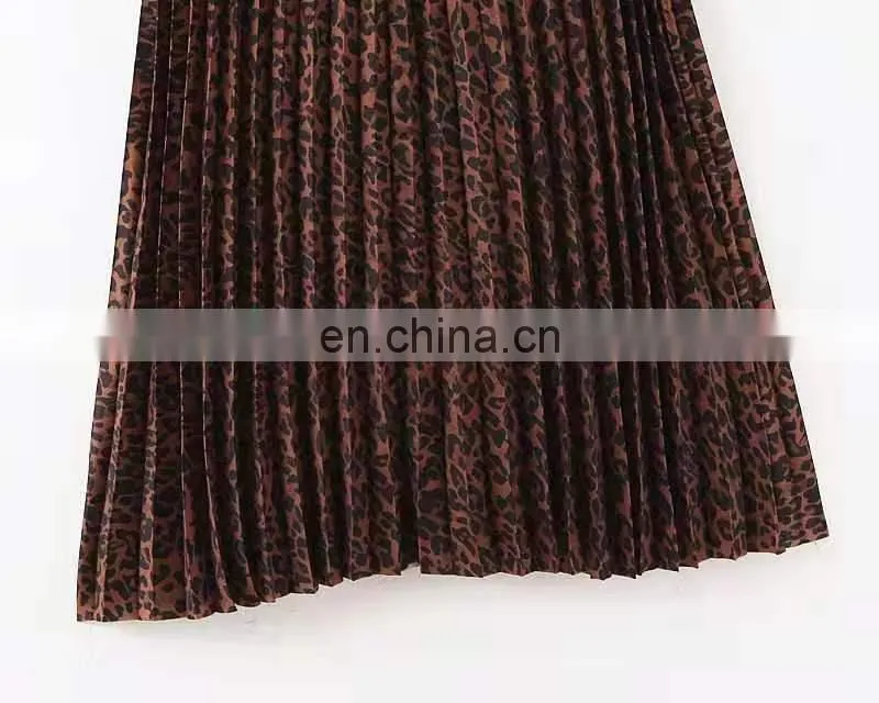 Long elastane waist cheap leopard printing pleats plus size skirts for fat women