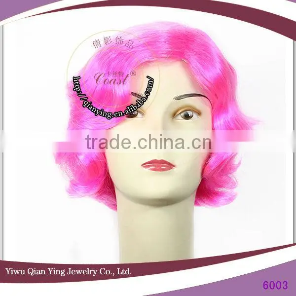 Cheap womens celebrating pink short curly party wigs