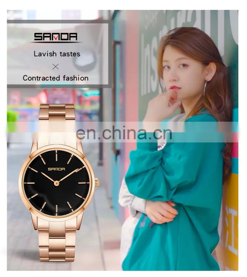 SANDA P1051 Private label ladies quartz wristwatch custom logo simple stylish waterproof oem luxury watches women