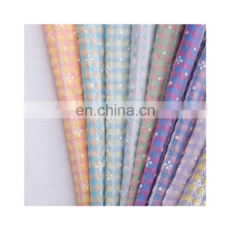 40 colorful plaid printed cloth plain weave polyester cotton fabric spring and summer children's overalls dress mosquito pants f