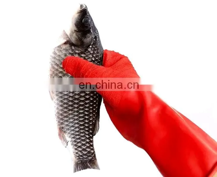 China Long Cuff Unlined Latex Rubber Crinkle Dipped Wholesale Work Gloves for Fishing Industry
