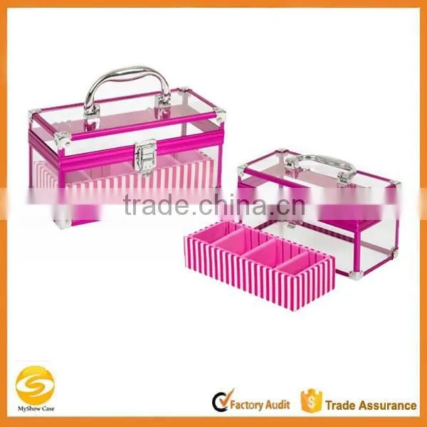 2-Piece Clear Acrylic Make Up Train Case,transparent acrylic makeup box,professional beauty box makeup vanity case