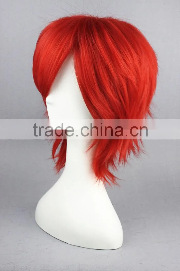 High Quality 35cm Short Straight Katekyo Hitman Reborn Kozato Enma Wig Red Synthetic Anime Wig Cosplay Hair Wigs Party Wig