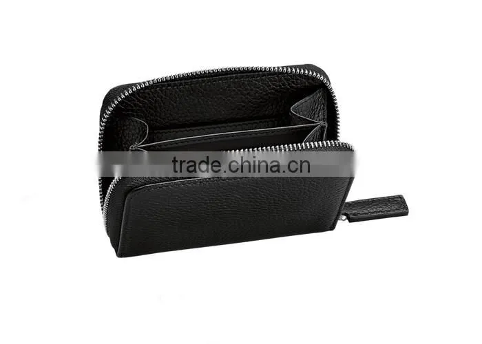 Full grain cow leather card case with zipper men simple leather card holder