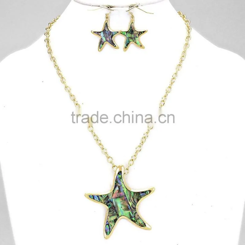 Sea Life Jewelry Coastal Starfish Abalone Pendant Necklace