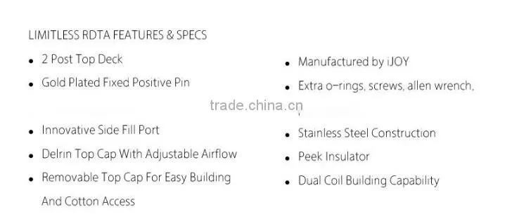 NEW product 2016 Authentic iJoy Limitless RDTA atomizer 4ml Two Post RDTA