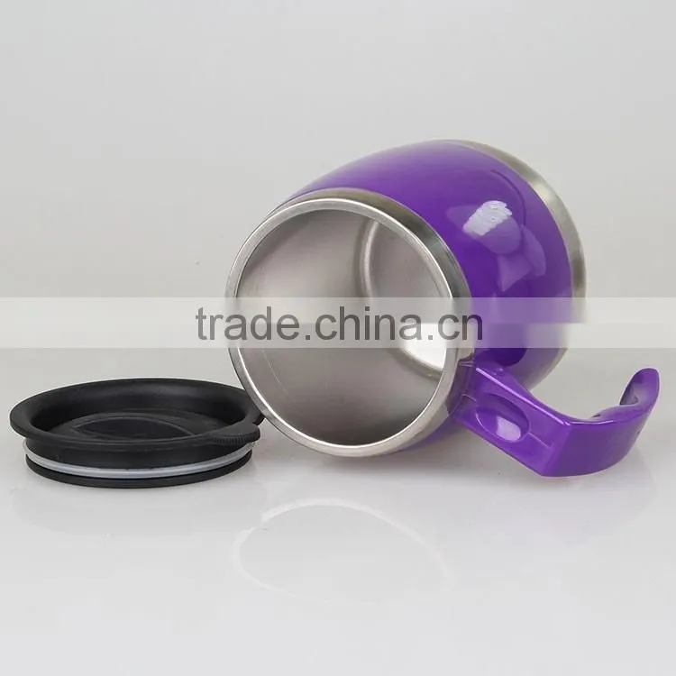 classic design double wall steal inner wide bottom plastic outer travel mug