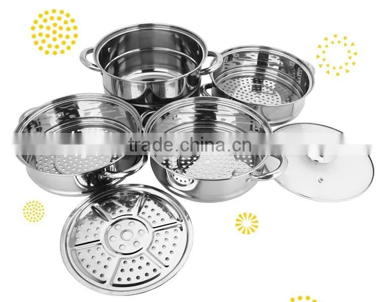 caitang shencai stainless steel 4layer steamer pot with glass lid cover