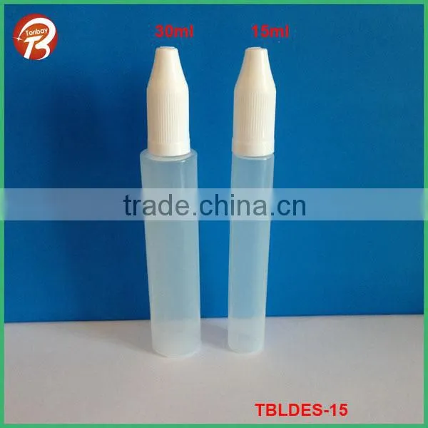 15ml and 30ml LDPE PEN SHAPE E JUICE DROPPER BOTTLE WITH CHILDPROOF CAP TBLDES-15