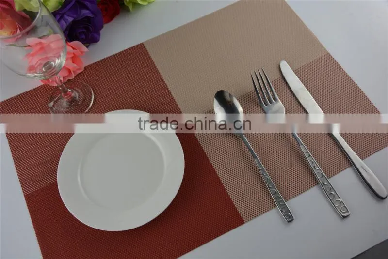 2015 New Arrival light color red with leige Placemat Fashion Adiabatic PVC Strip Weave Table Mat
