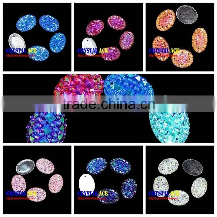 New design pink AB crocodile back all sky star ellipse flat back resin sew on stone for clothing textiles multi-color optional