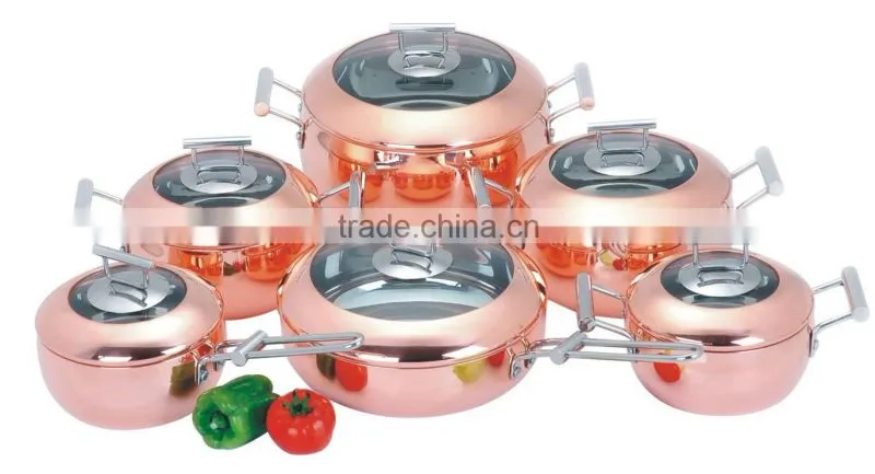 SA-12002 12pcs Tri-ply copper cookware set casting handle 3 ply kitchware