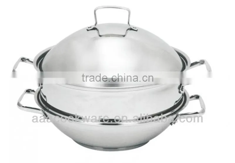 2015 New Design Guangdong Quality Stainless Steel Wok 36cm With Steamer For Wholesale