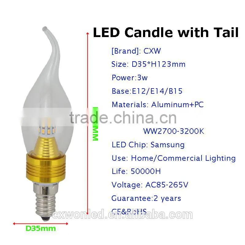 250LM Light Candle, Aluminum LED Candle Wholesale, E14 LED Candle Bulbs 3W 5W