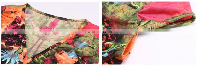 V Neck Flower Printed Fabric Patterns Lady Dress