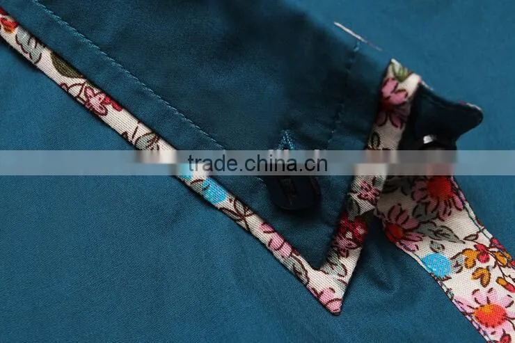 Floral Collar and Sleeve Office Design Light Blue Oxford Shirt