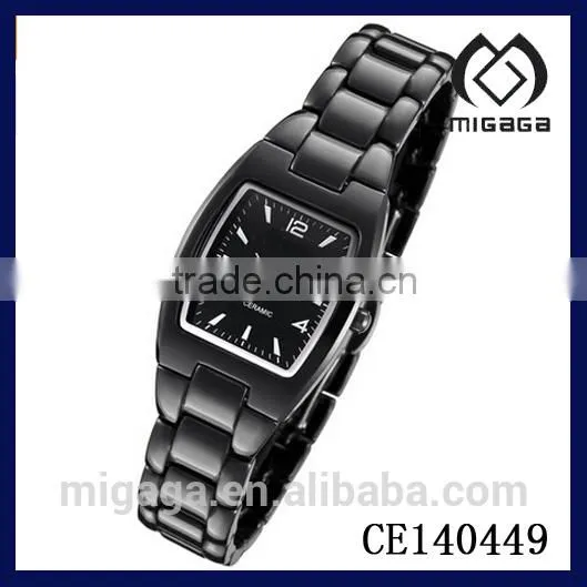 fashionable white ceramic quartz watch*zirconia ceramic mother of pearl dial rectangle watch