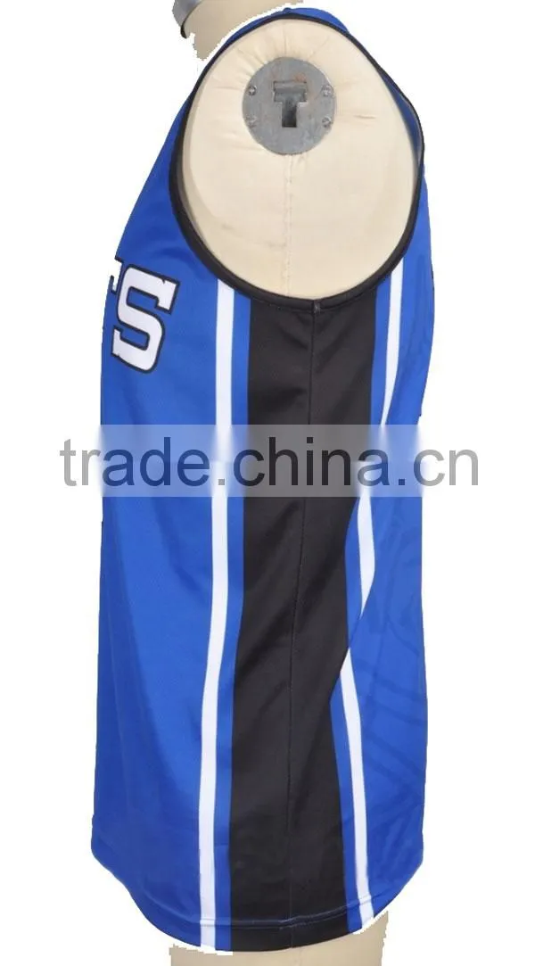 Blue basketball Jersey with polyester mesh digital printing sublimation