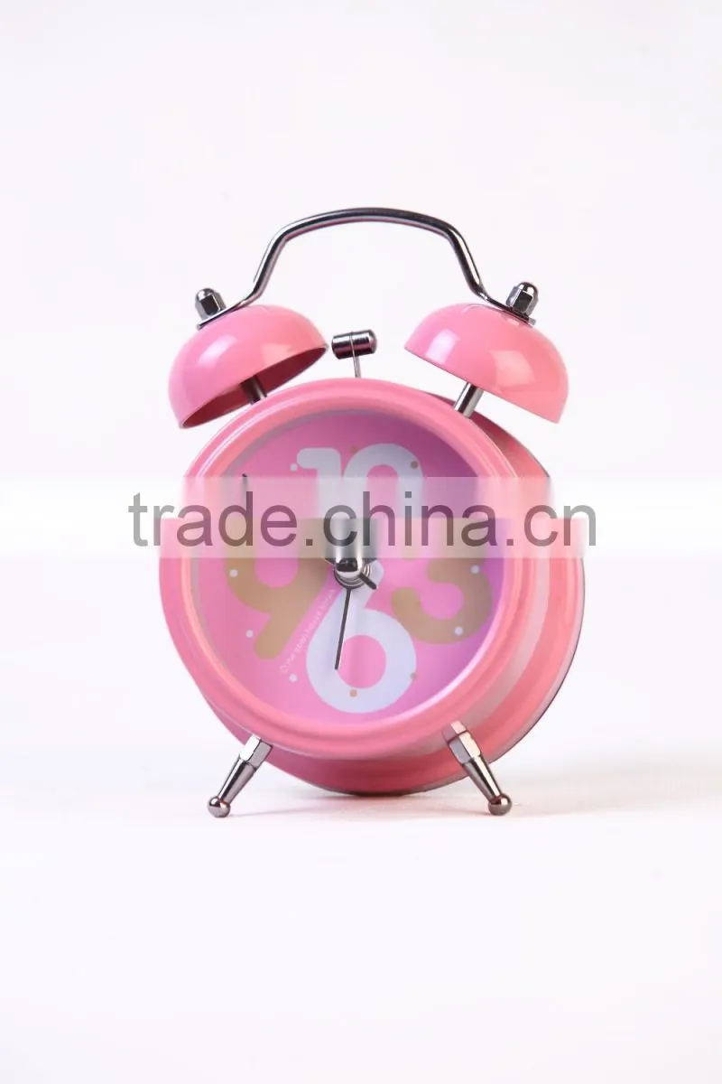 Mini quartz analog twin bell alarm clock with metal green casting/office alarm clock