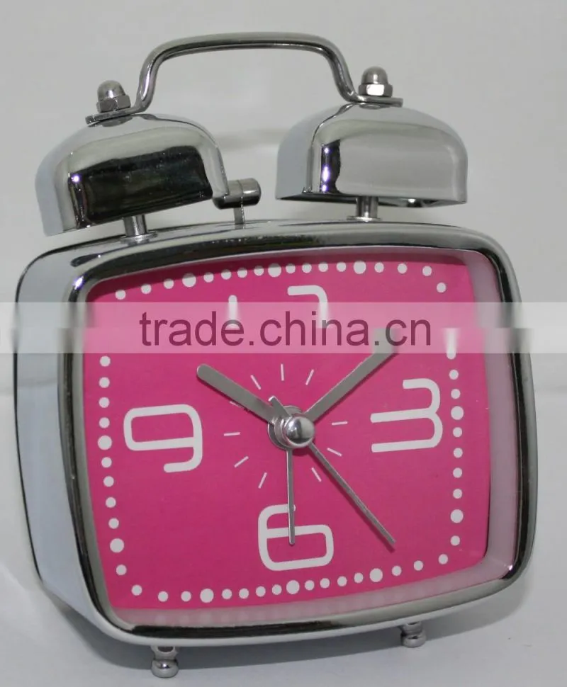 2016 new style twin bell table square alarm clock with night light
