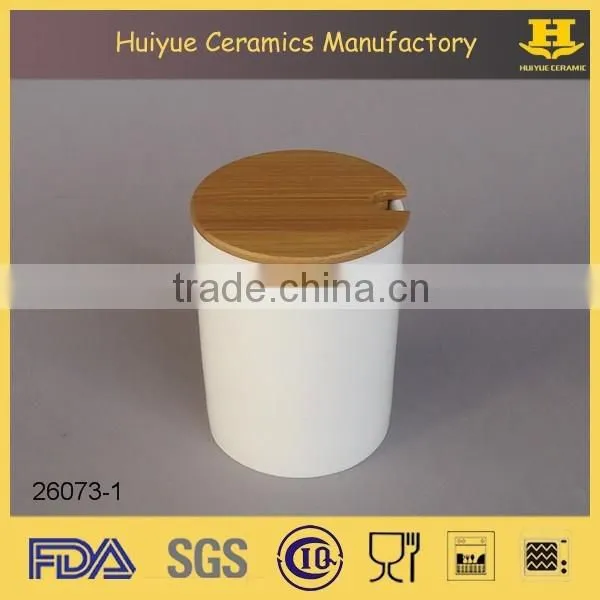 Ceramic Spice Jar, Kitchenware, Salt Cruet with bamboo lid and spoon