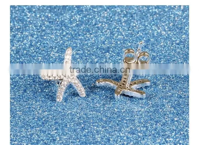 professional china supplier zircon rhodium plated starfish earring