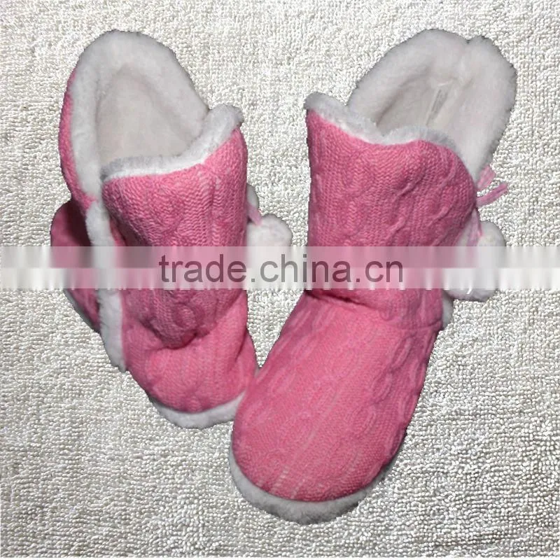 Premium quality pink cable knitted women indoor boots rubber cable boots