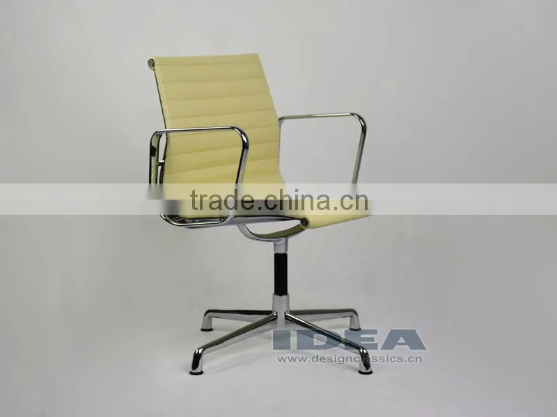 Replica Charles Low Back Ribbed meeting Chair - Cream White Color Genuine Leather