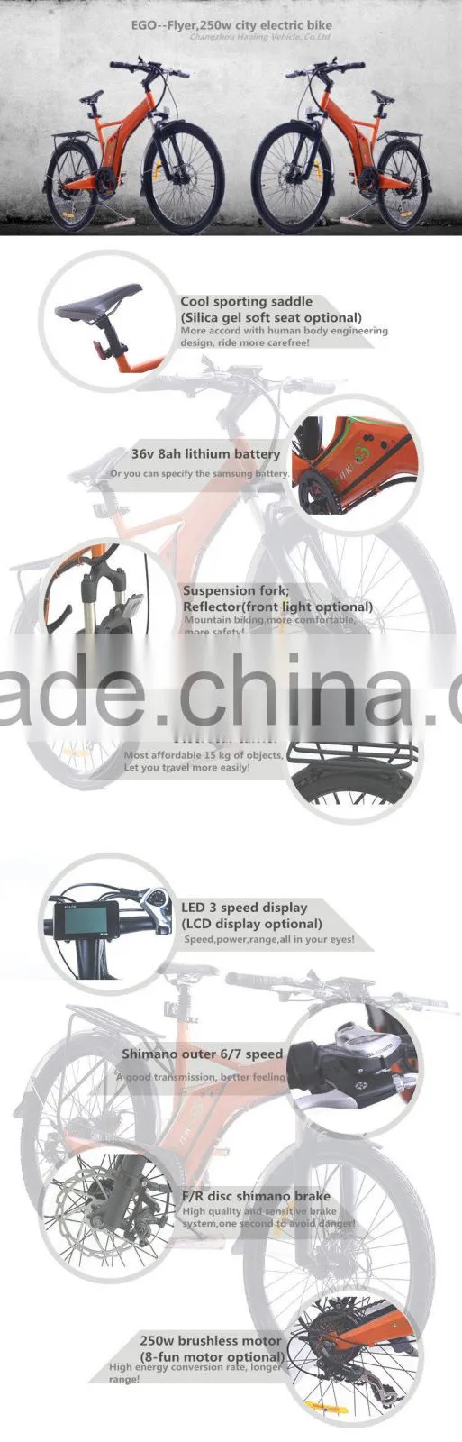 Flyer,New model 250w motor electric bike,36 volt lithium ion battery for city