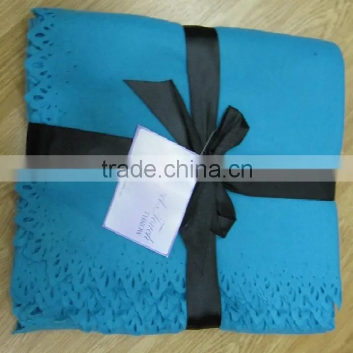Fine polyester fleece gift blanket with ribbon bound packaging