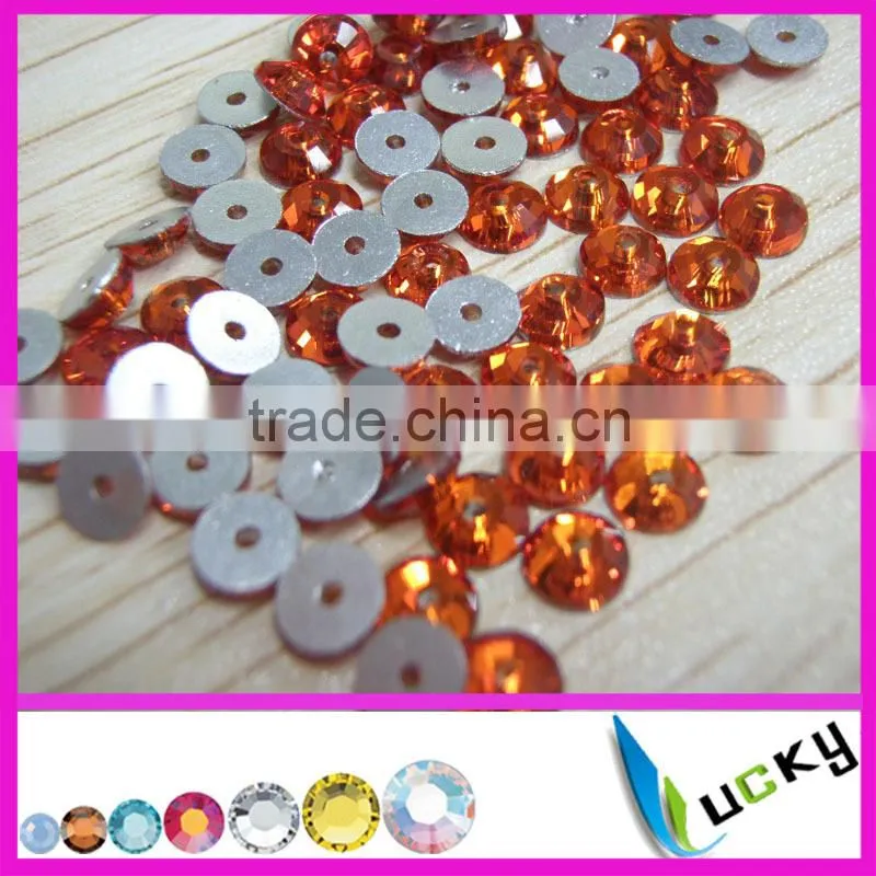 Hot sale high quality 5mm 1440pcs Orange colour sew on middle hole rhinestone crystal hot sell very shine