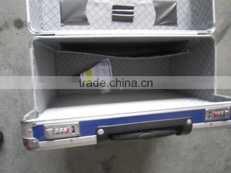blue export useful abs locking aluminum tool case, permanent protection aluminum trolley carrying case