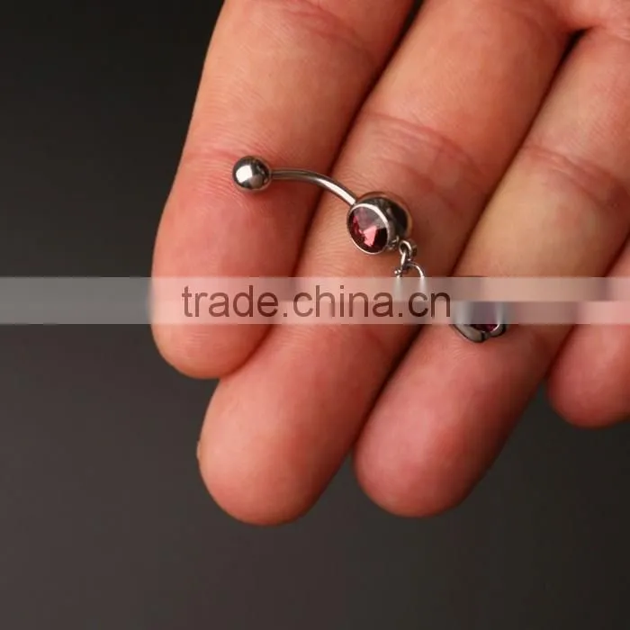 Fashionable 14 Gauge Surgical Steel Gem Paved Body Jewelry Vibrating Navel Rings