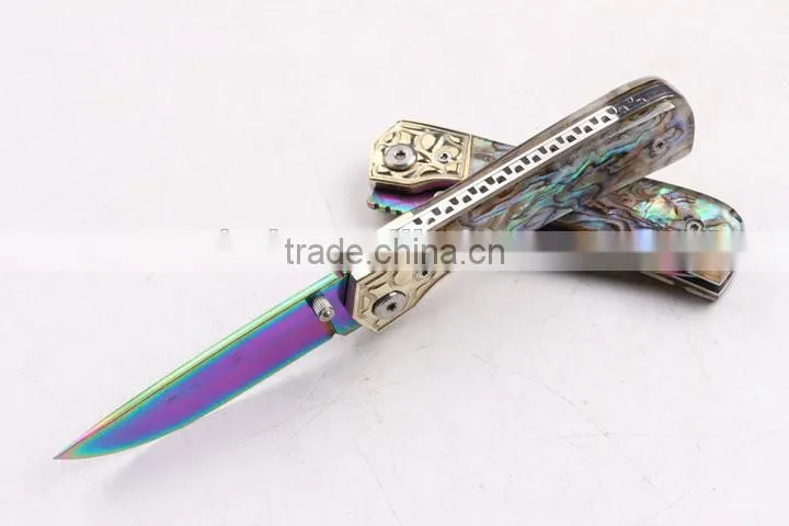 OEM Custom Hand Made Damascus steel Folding knife with Abalone