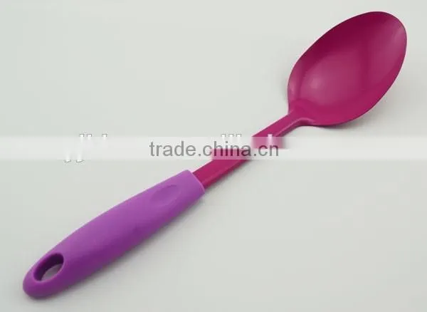 plastic handle kitchenware stainless steel long spoon with colorful