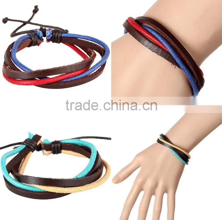 Fashion Men Jewelry Cow Rivet Skull Charms Leather Bracelet