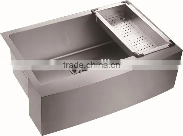 Apron Single Bowl Stainless Steel Hand Made Kitchen Sink With Drain Basket GR-3021SR
