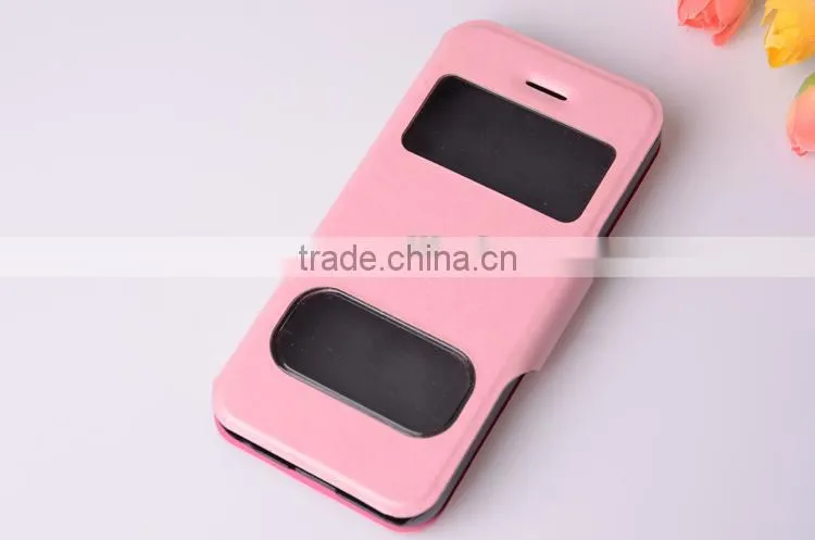 Double Sided Leather Case with Window for iphone 5 Case non Transparent