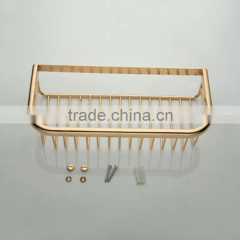 Gold Royal Storage Rack, Square Brass Shower Basket,Single Tier Bathroom Accessories