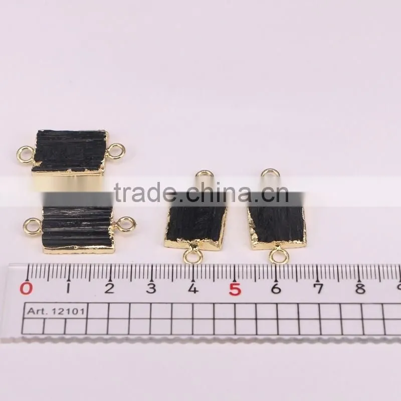 Gold Plated Natural black Tourmaline Druzy Stone Connector Beads For Jewelry Making