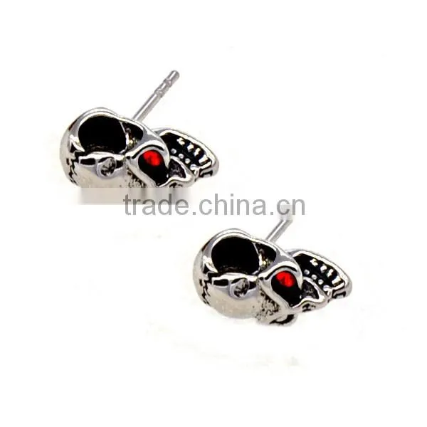 Fashion Silver Casting Jewelry Stainless Steel Crystal Skull Charm Earring for men