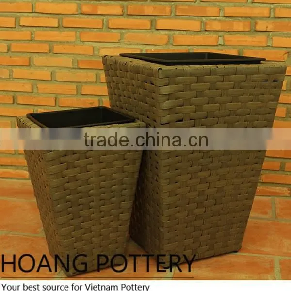 Tall Rattan Wicker Flower Planter