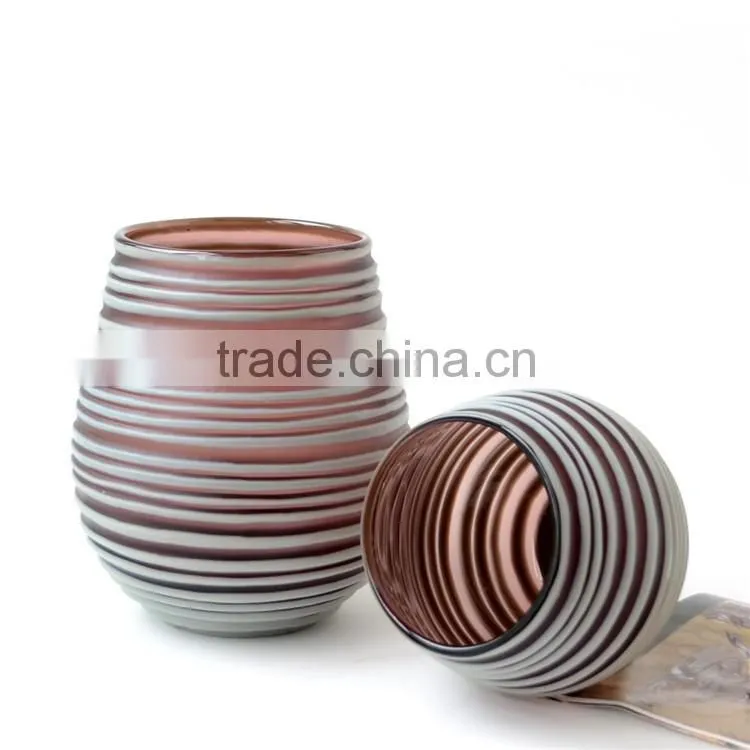 Best Selling Handmade Purple Carved Glass Vase With White Stripe