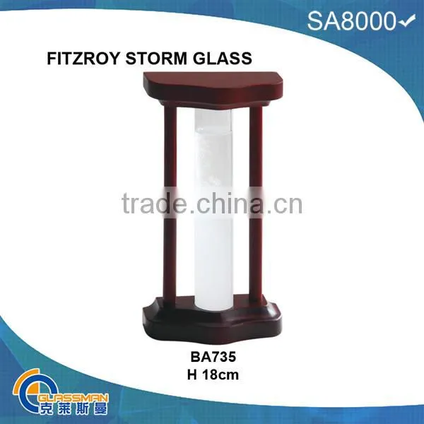 BAW0911 FITZROY STORM GLASS WITH WOOD BASE
