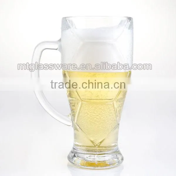 Father's day gifts football shape beer stein with handle glass metarial