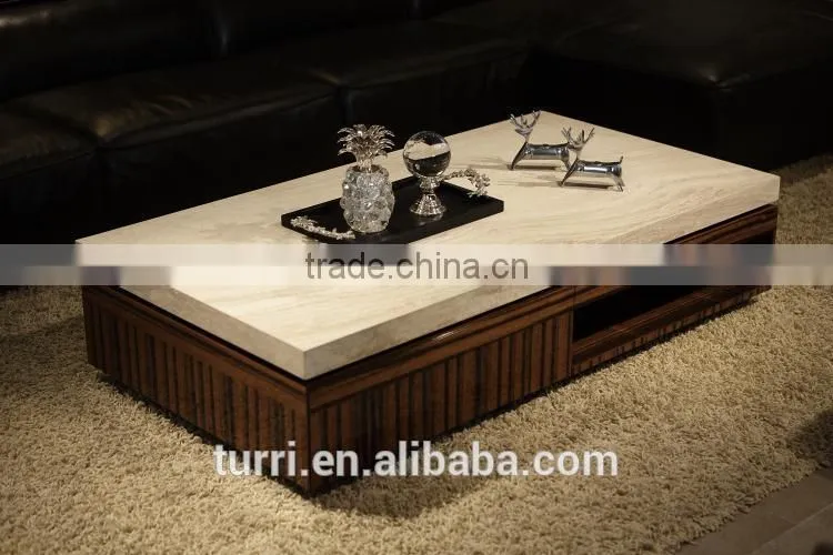 Green MDF coffee table with natural stone travertine